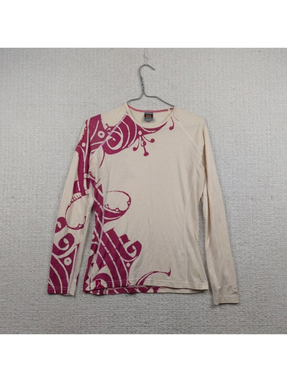 Icebreaker Bodyfit+ 200 Merino Wool Oasis Cream Floral Red Read Wom Sz M Read